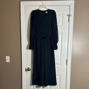 Elegant Women's Black Long Sleeve Belted Jumpsuit